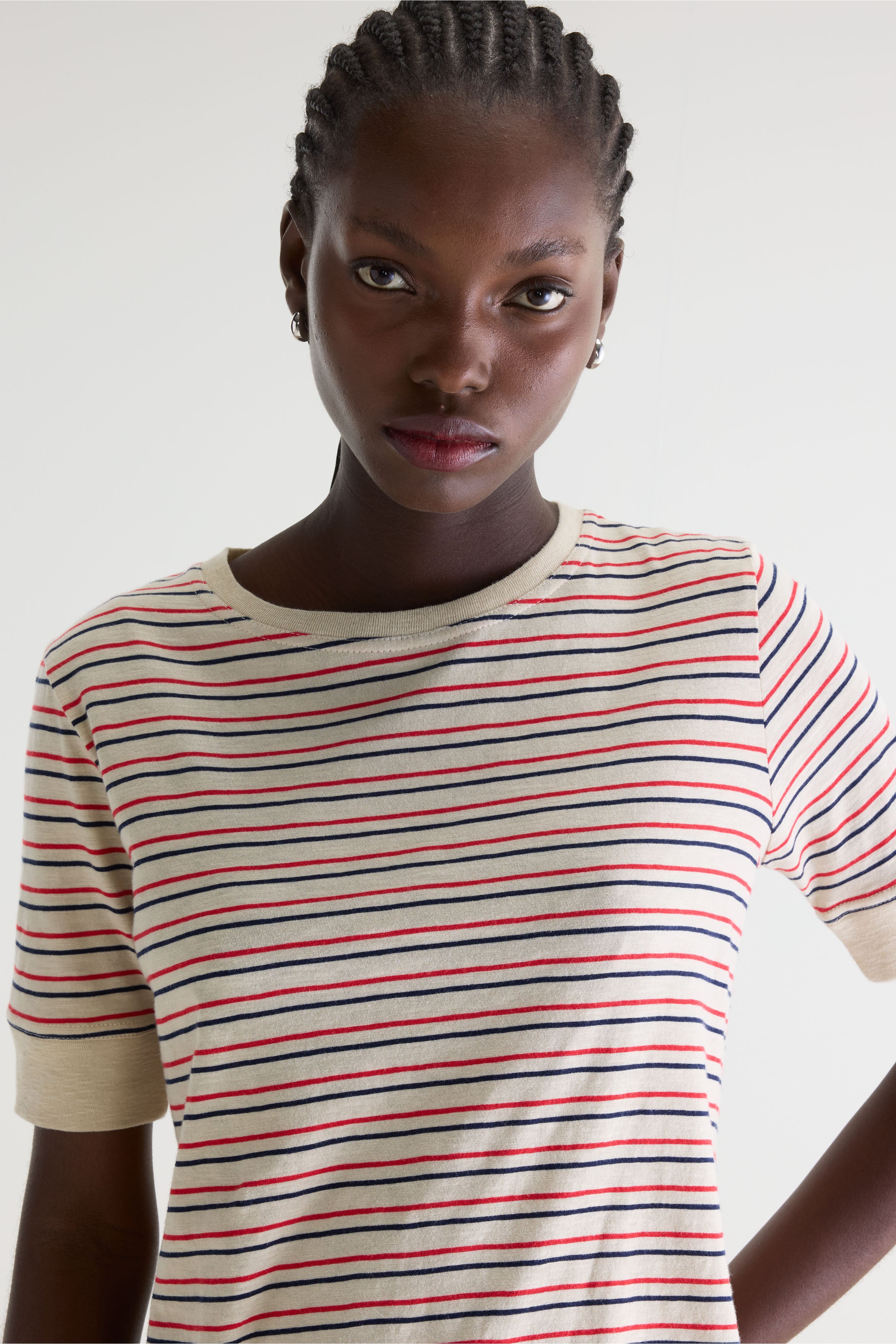 Cias Slim Striped T-shirt - Ecru / Massai red / Royal blue For Women | Bellerose