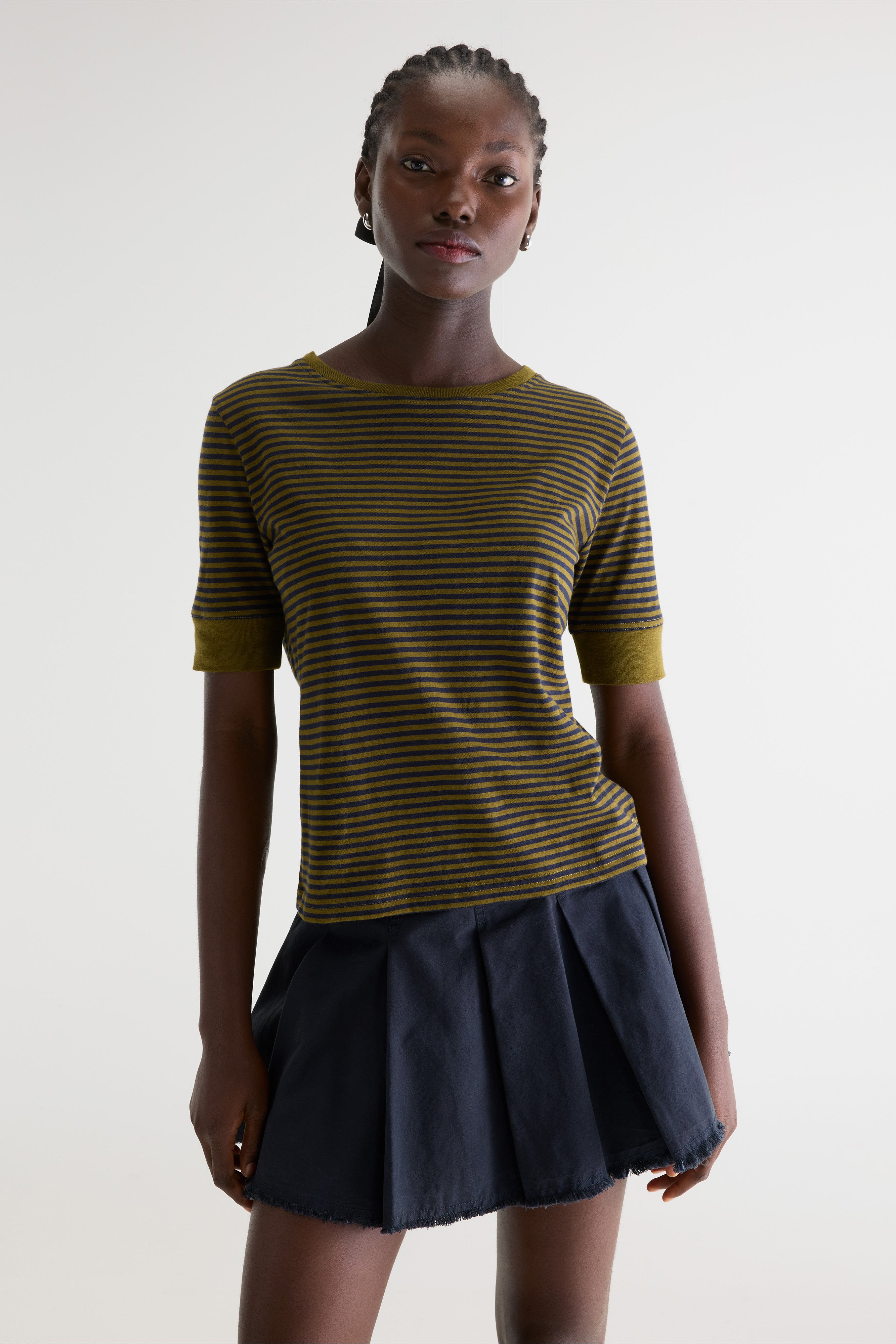 Cias Slim Striped T-shirt - Navy / Olive For Women | Bellerose