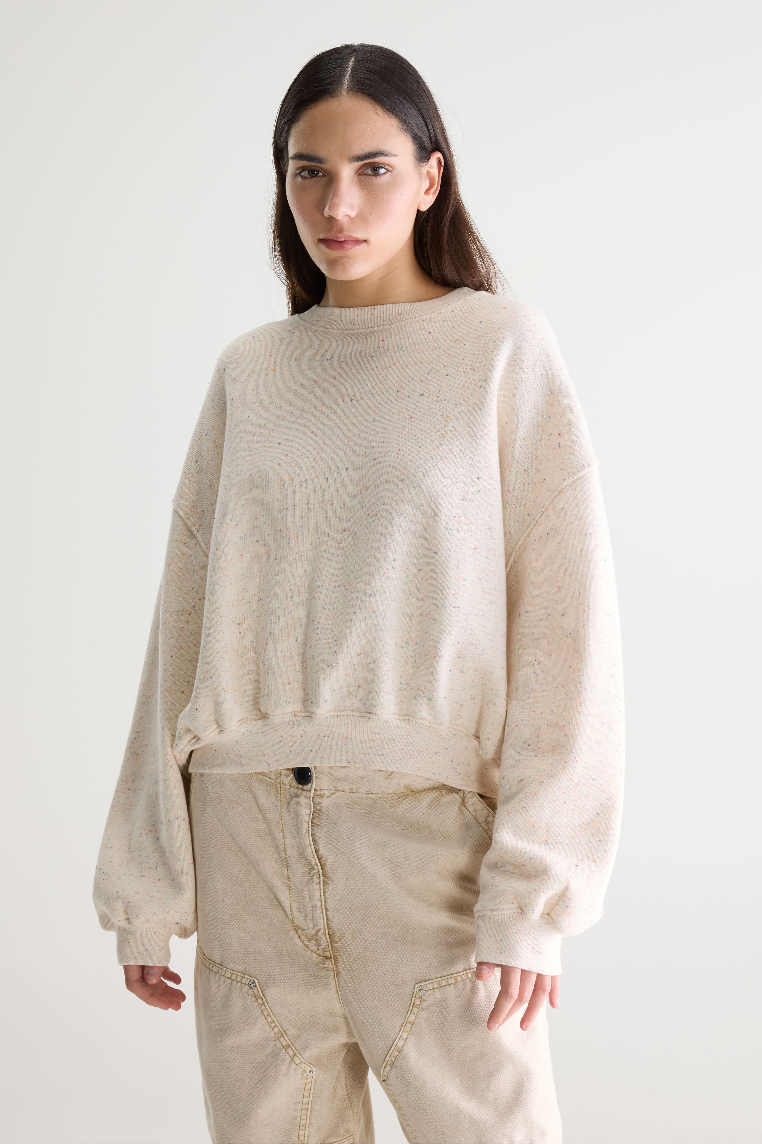 Fancy Cropped Crewneck Sweatshirt - Ecru / Orange / Royal blue For Women | Bellerose