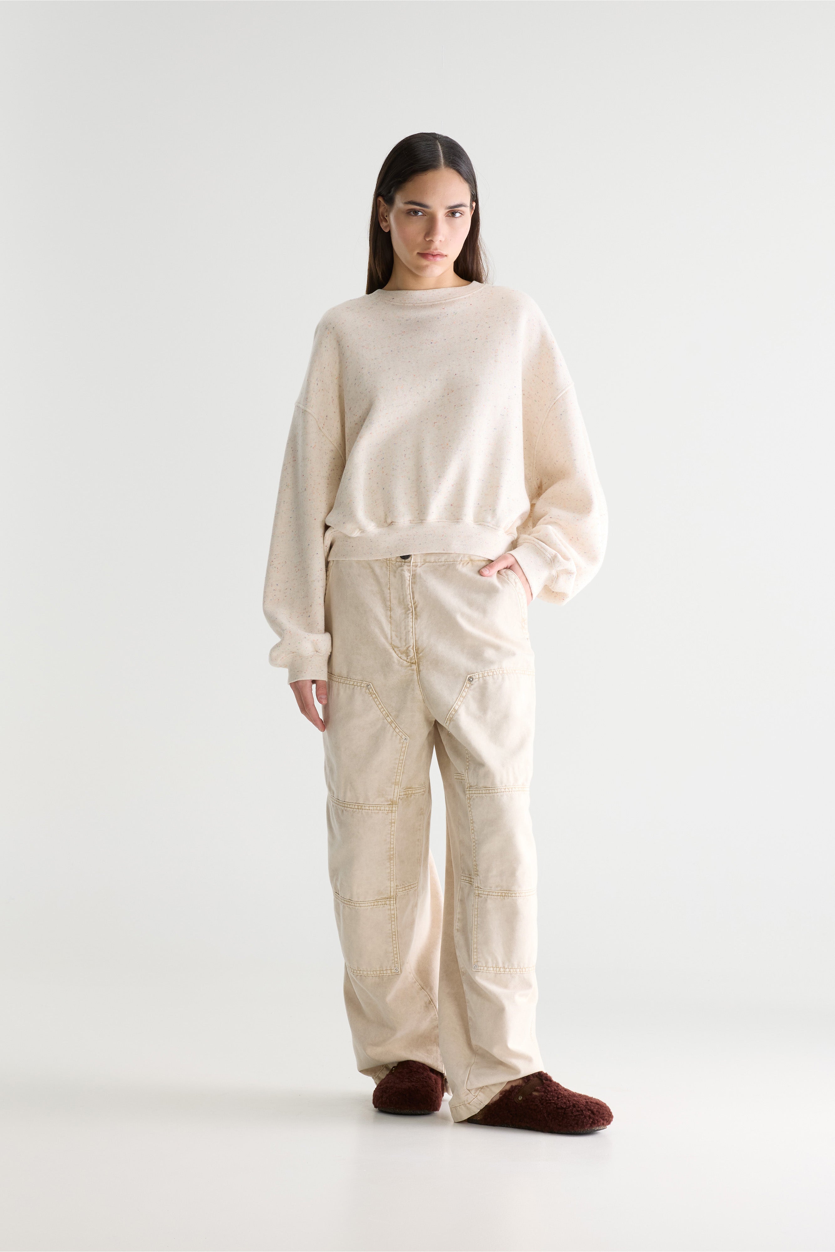 Fancy Cropped Crewneck Sweatshirt - Ecru / Orange / Royal blue For Women | Bellerose