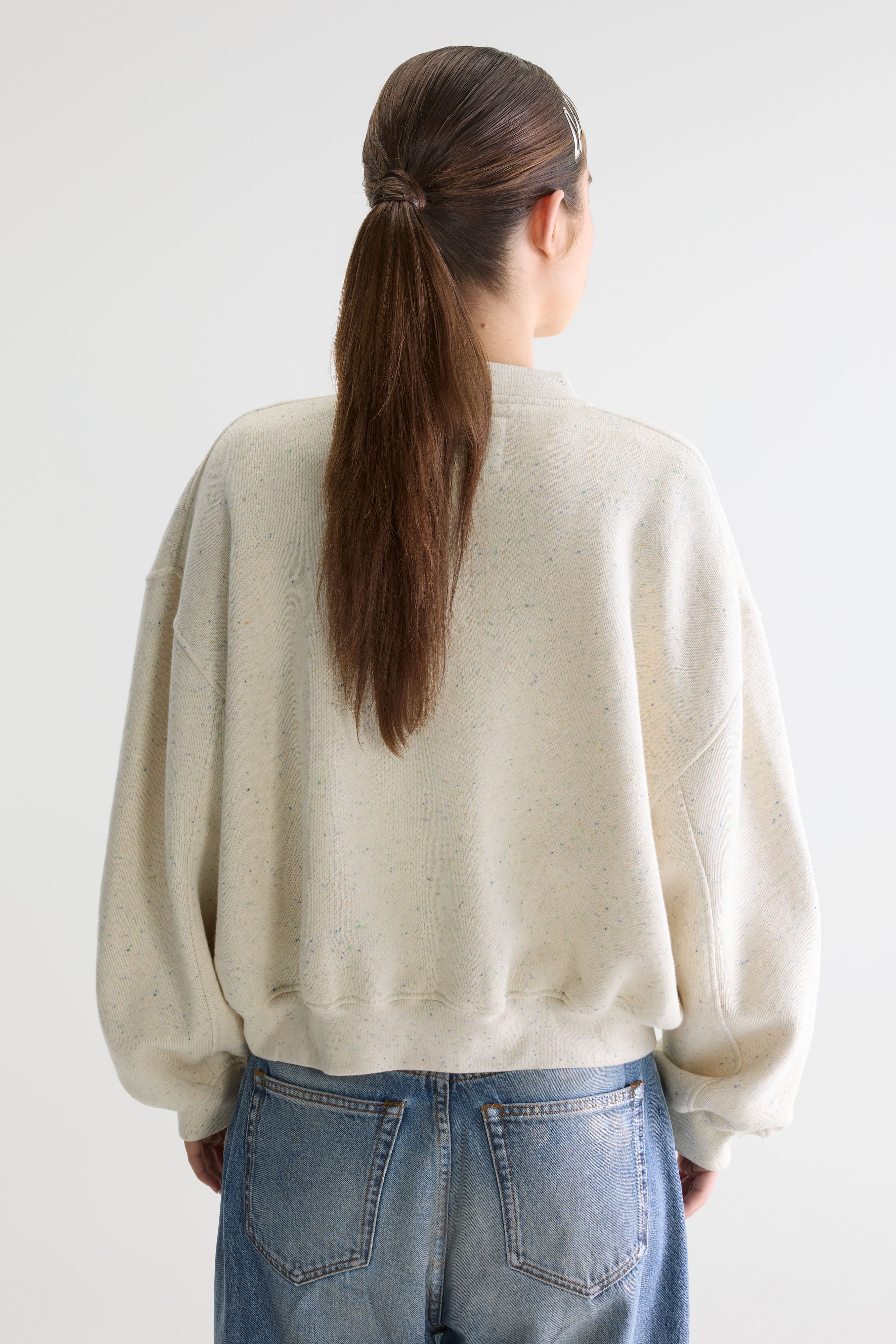 Fancy Cropped Crewneck Sweatshirt - Ecru / Fluo green / Royal blue For Women | Bellerose