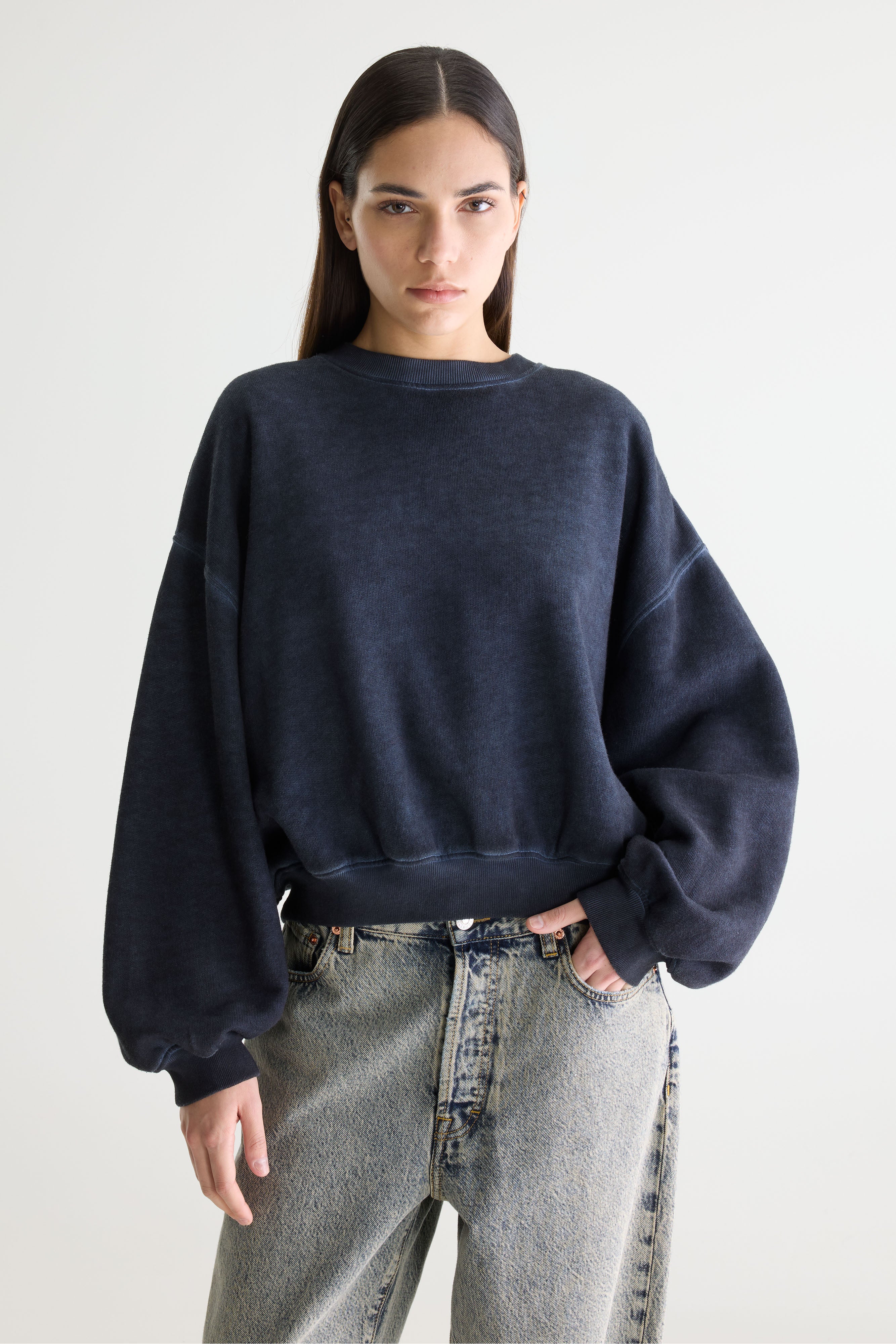 Fancy Cropped Crewneck Sweatshirt - Navy For Women | Bellerose