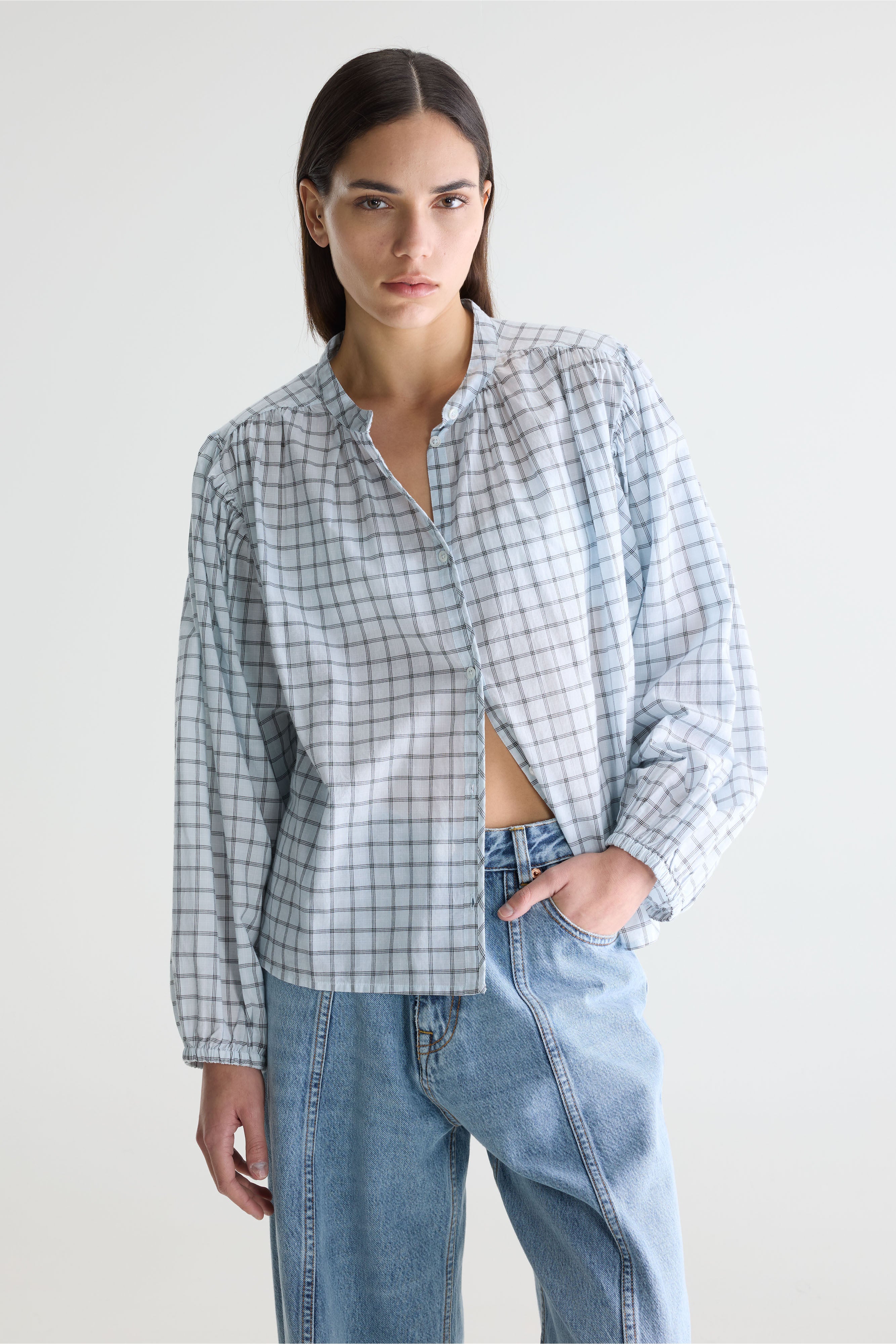 Cherry Checked Blouse - Agua verde / Black blue / White For Women | Bellerose