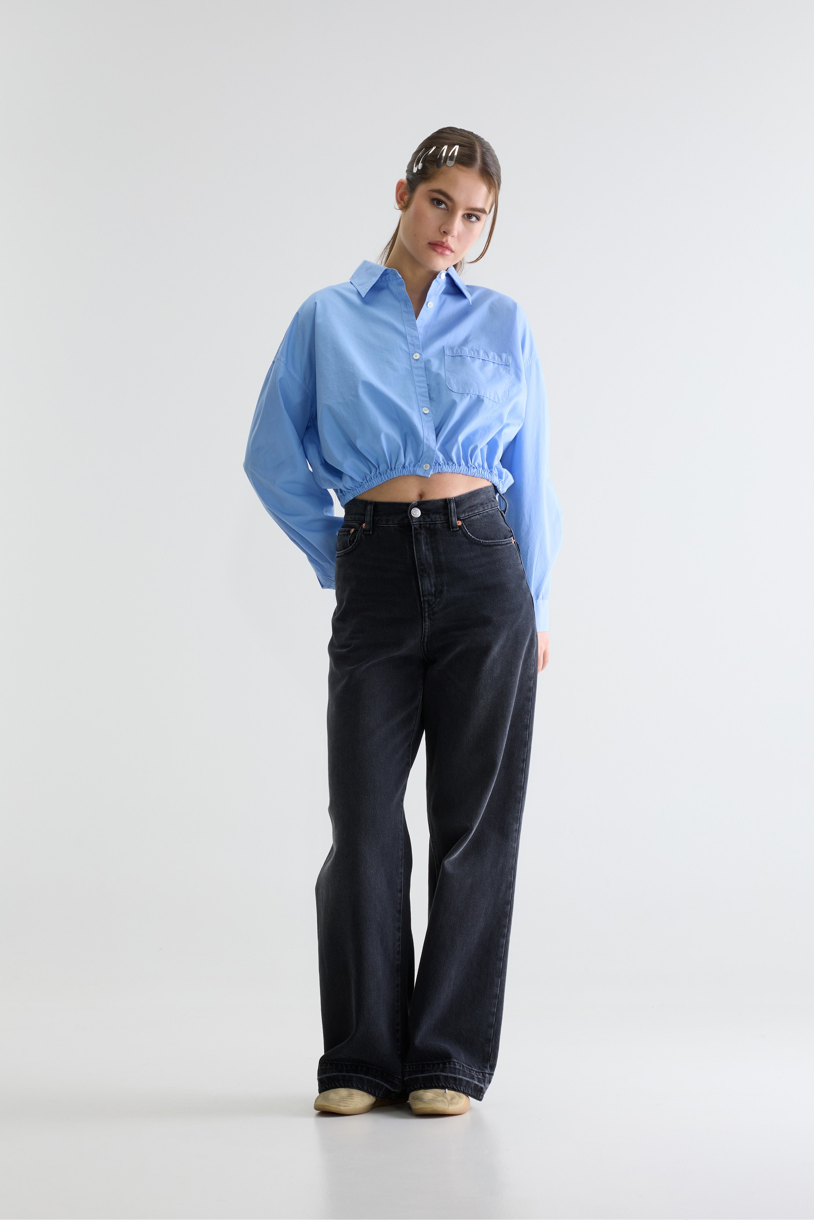 Gemma Cropped Shirt - Blue shirt For Women | Bellerose