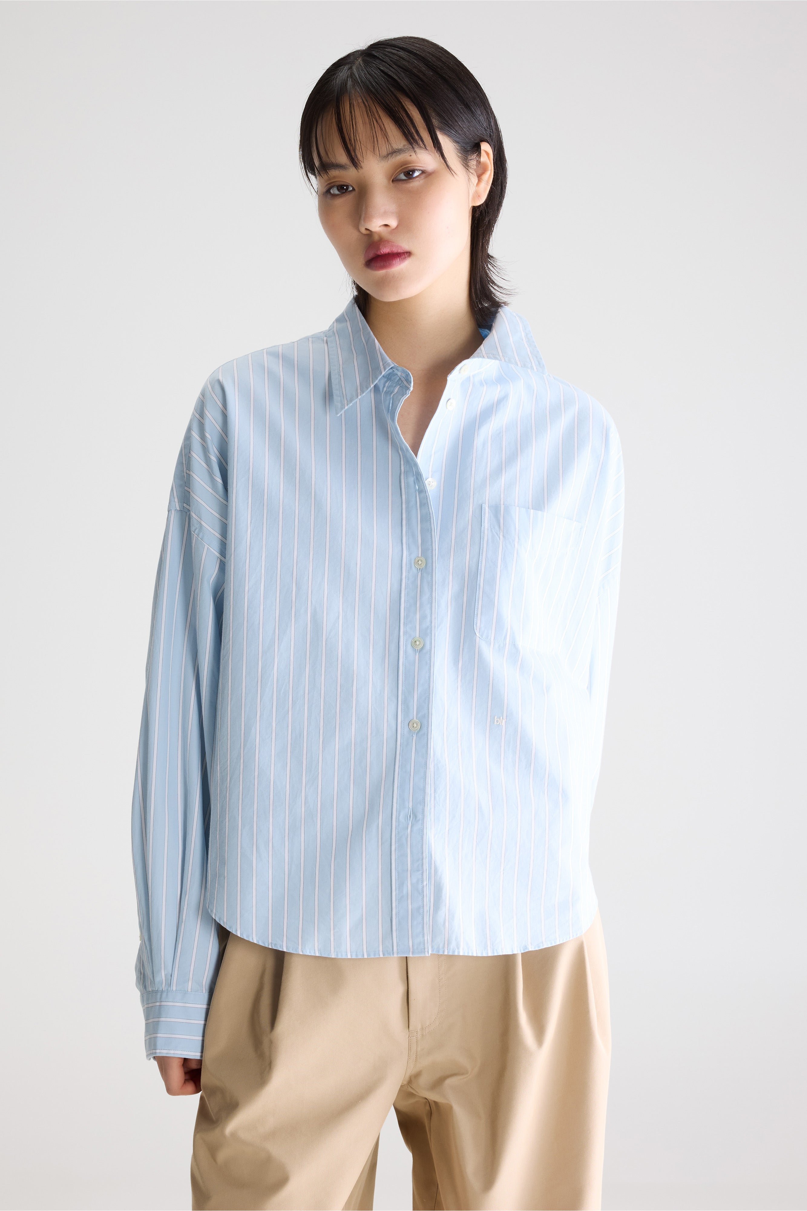 Ginger Striped Shirt - Black / Mist / White For Women | Bellerose