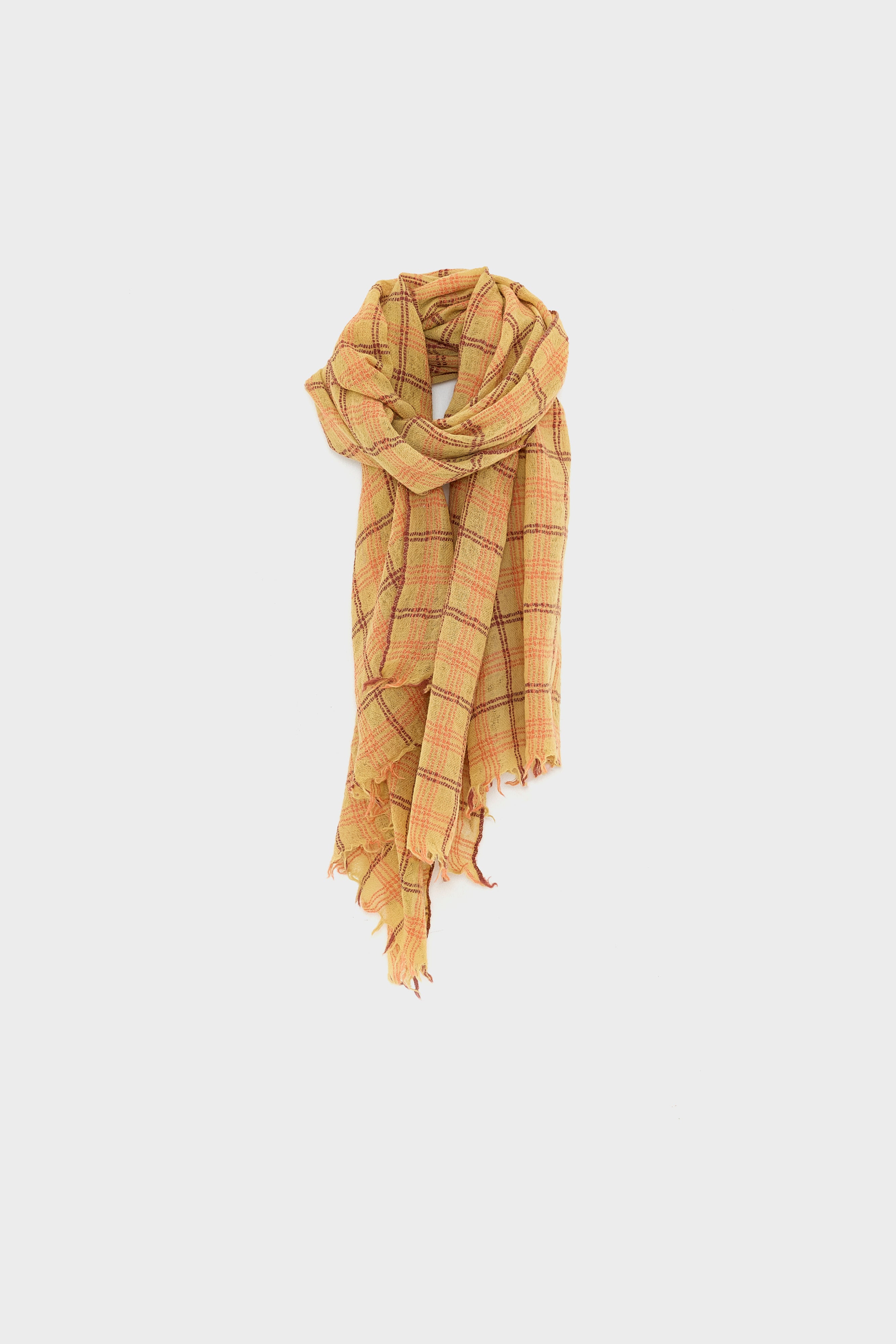 Sovy Checked Scarf - Lobster / Mahogany / Sahara For Women | Bellerose