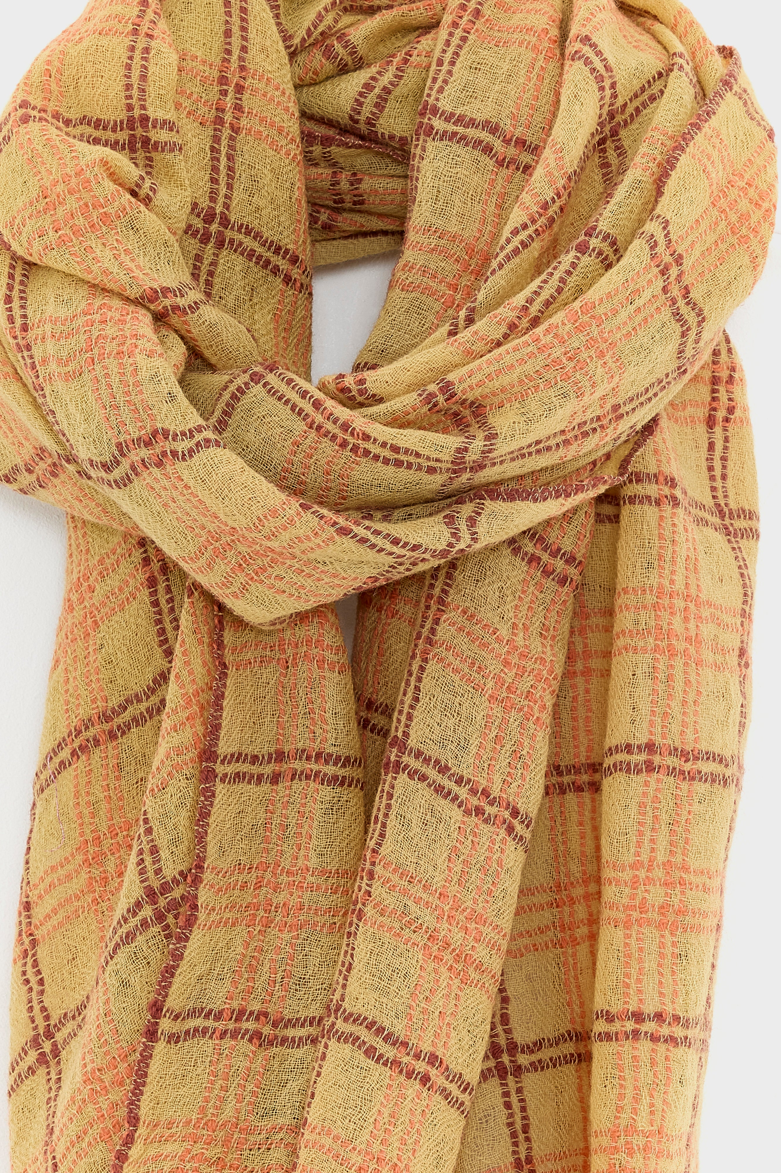 Sovy Checked Scarf - Lobster / Mahogany / Sahara For Women | Bellerose