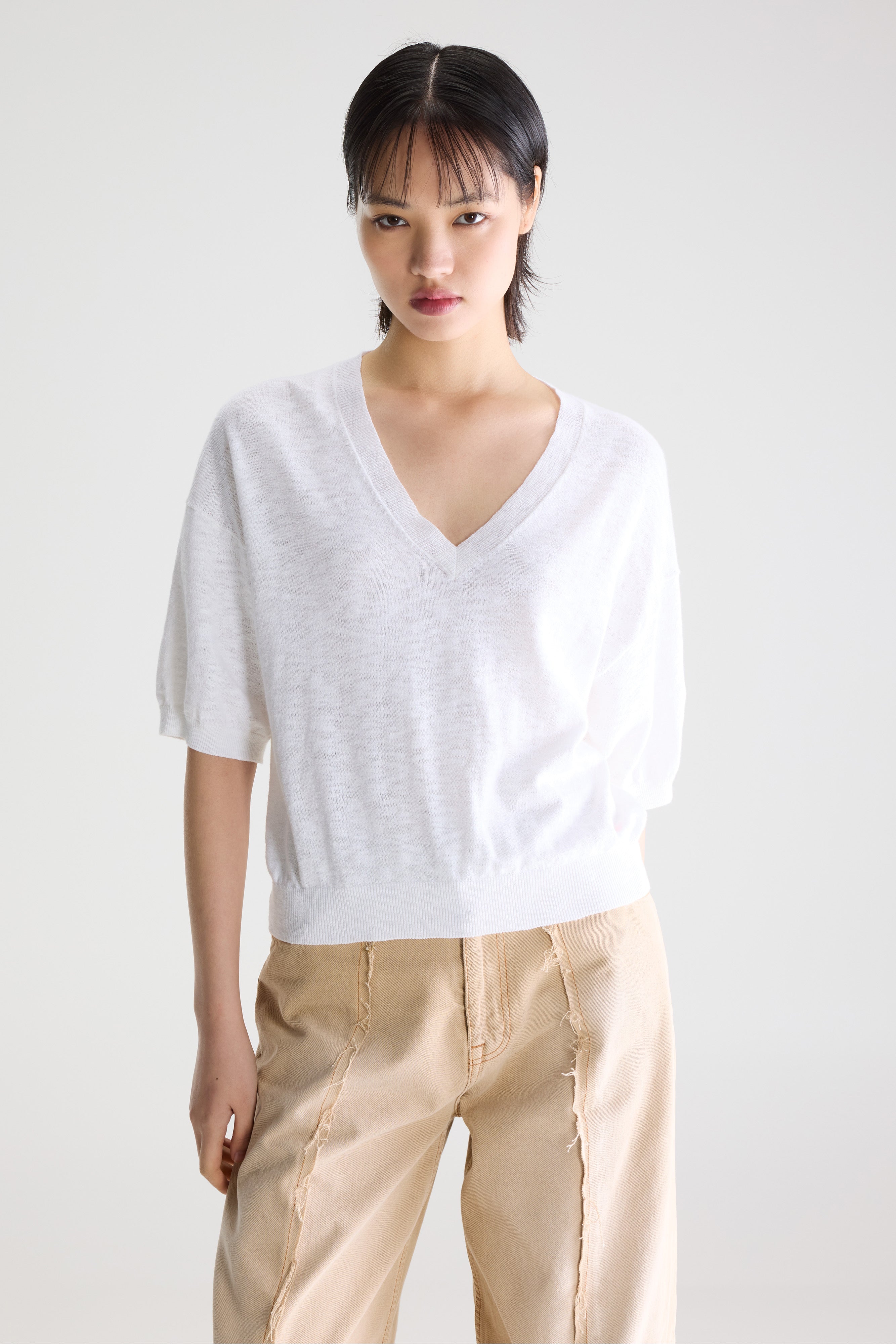 Dadif V-neck Sweater - Poppy / White For Women | Bellerose
